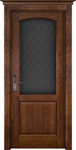 Дверь межкомнатная массив ольхи Фоборг античный орех остекление сатинат с рисунком