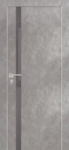 Дверь межкомнатная экошпон (полипропилен) PX-8 серый бетон кромка AL хром с 4-х сторон (с заводской врезкой под петли и механизм AGB) остекленная (лакобель серый)