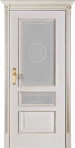 Дверь межкомнатная шпонированная (шпон натуральный) Вена белая патина тон 17 остеклённая (сатинат белый с рисунком «Версаче»)