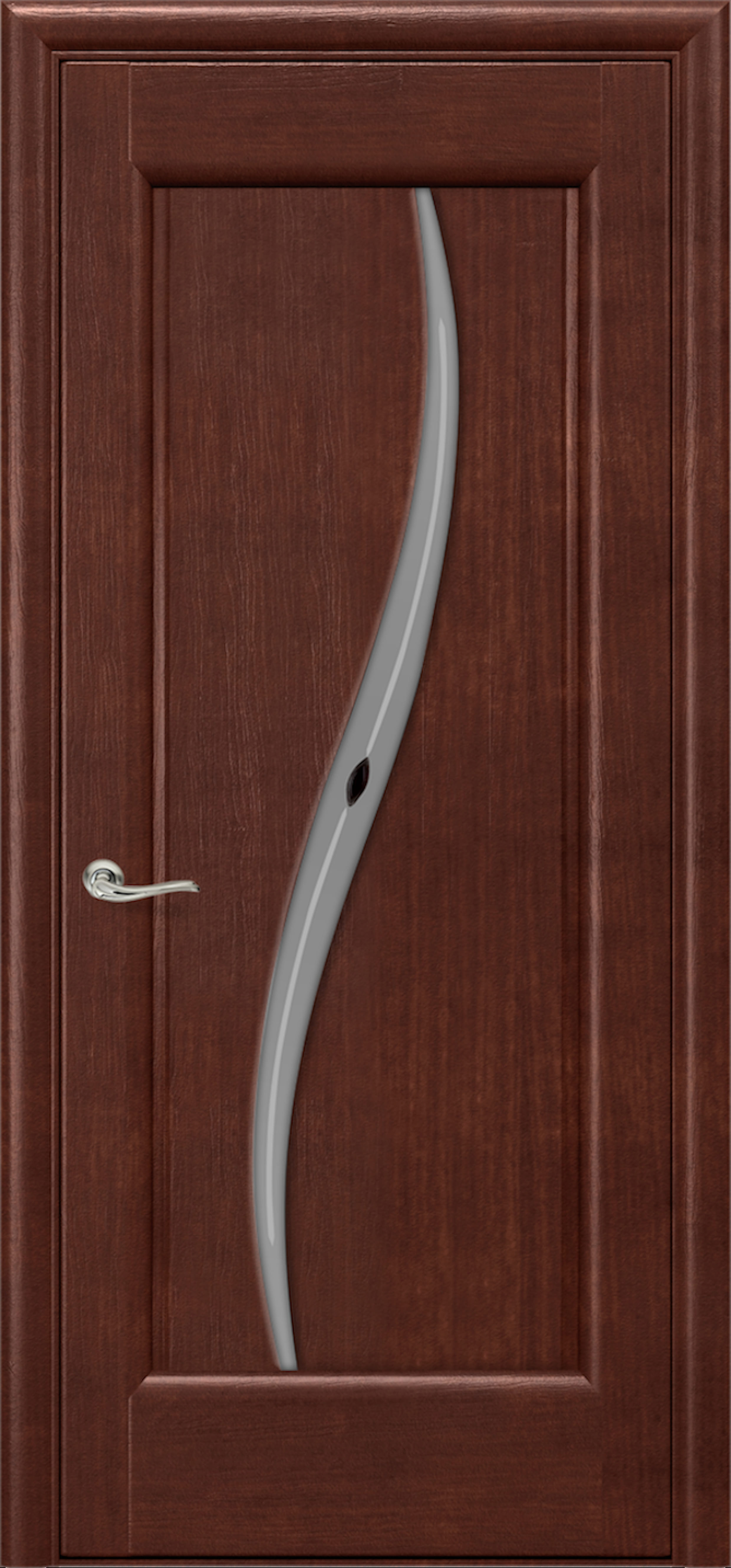 Дверь межкомнатная шпонированная (шпон натуральный) Силуэт миланский орех остеклённая (сатинат с рисунком АП-32)