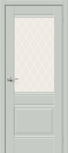 Дверь межкомнатная из эмалита «Прима-3» Grey Matt остеклённая (White Сrystal)