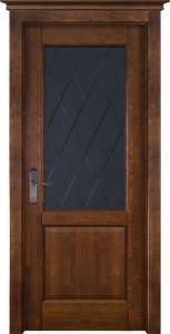 Дверь межкомнатная массив ольхи Элегия античный орех остеклённая (сатинат с рисунком)