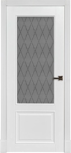 Дверь межкомнатная крашенная Классик-4 эмаль белая RAL9003 остеклённая (сатинат белый с рисунком)