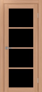 Дверь межкомнатная экошпон Турин 540.2222 ясень тёмный остеклённая (лакобель чёрный)