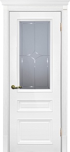 Дверь межкомнатная крашенная Смальта-06 эмаль белая RAL9003 остеклённая (сатинат алмазная гравировка)