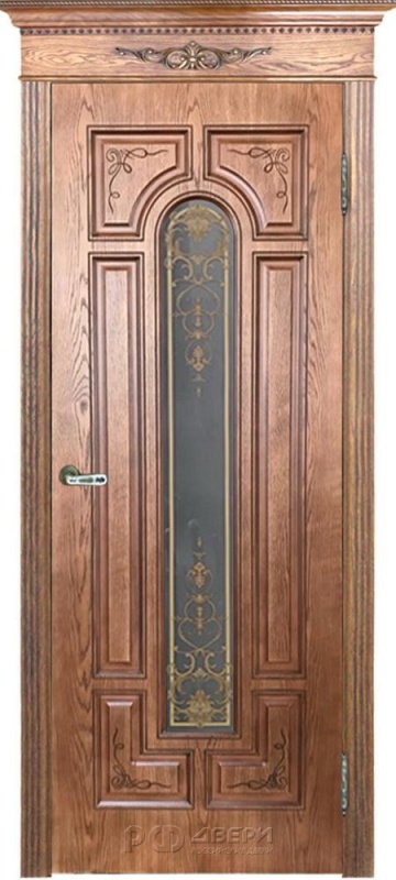 Дверь межкомнатная шпонированная (шпон натуральный) Арес орех натуральный-2 остеклённая (фотопечать)