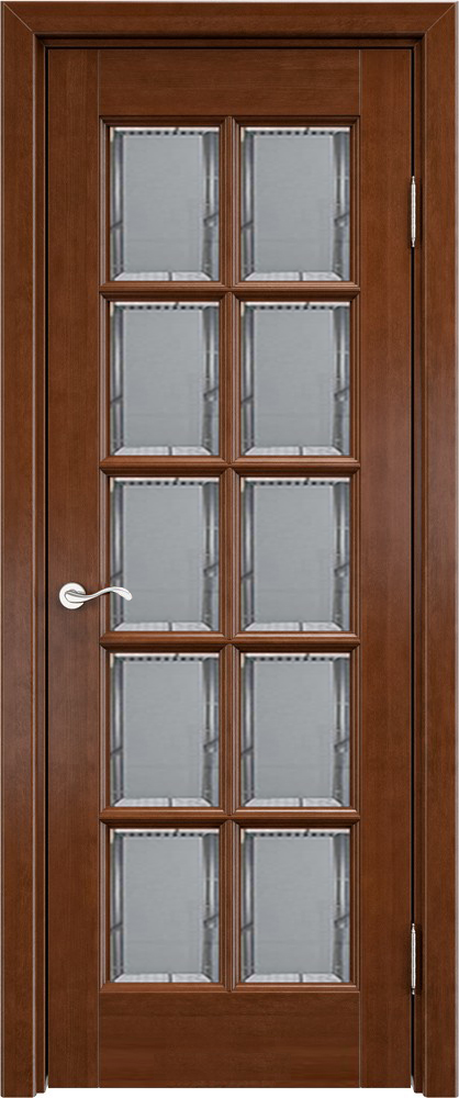 Дверь межкомнатная массив ольхи Лондон-2 античный орех остеклённая (сатинат с фацетом)