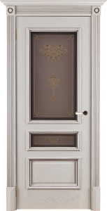 Дверь межкомнатная шпонированная (шпон натуральный) Вена нефрит тон 2 остеклённая (сатинат белый с рисунком «Кристалл №88»)