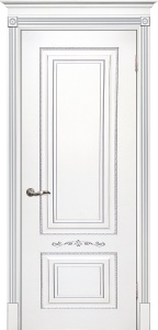 Дверь межкомнатная крашенная Смальта-04 эмаль белая RAL9003 патина серебро глухая