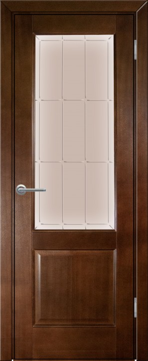 Дверь межкомнатная шпонированная (шпон натуральный) Прованс-12 миланский орех остеклённая (сатинат тонированный с рисунком АП-60Э)
