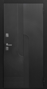 Входная металлическая дверь Орбита Z (зеркало) черная мягкая шагрень / ПВХ белая мягкая шагрень