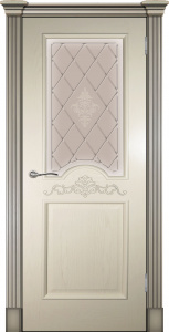 Дверь межкомнатная шпонированная (шпон натуральный) Париж крем остекление сатинат тонированный с рисунком АП-49