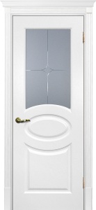Дверь межкомнатная крашенная Смальта-12 эмаль молочный RAL9010 остеклённая (сатинат алмазная гравировка)