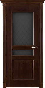 Дверь межкомнатная массив дуба Виктория античный орех остеклённая (сатинат с рисунком)