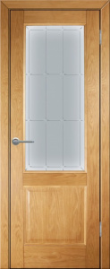Дверь межкомнатная шпонированная (шпон натуральный) Прованс-12 светлый орех остекление сатинат с рисунком АП-60Э
