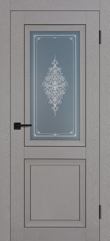 Дверь межкомнатная экошпон (soft touch) PST-27 бархат серый остеклённая (сатинат графит с рис.)