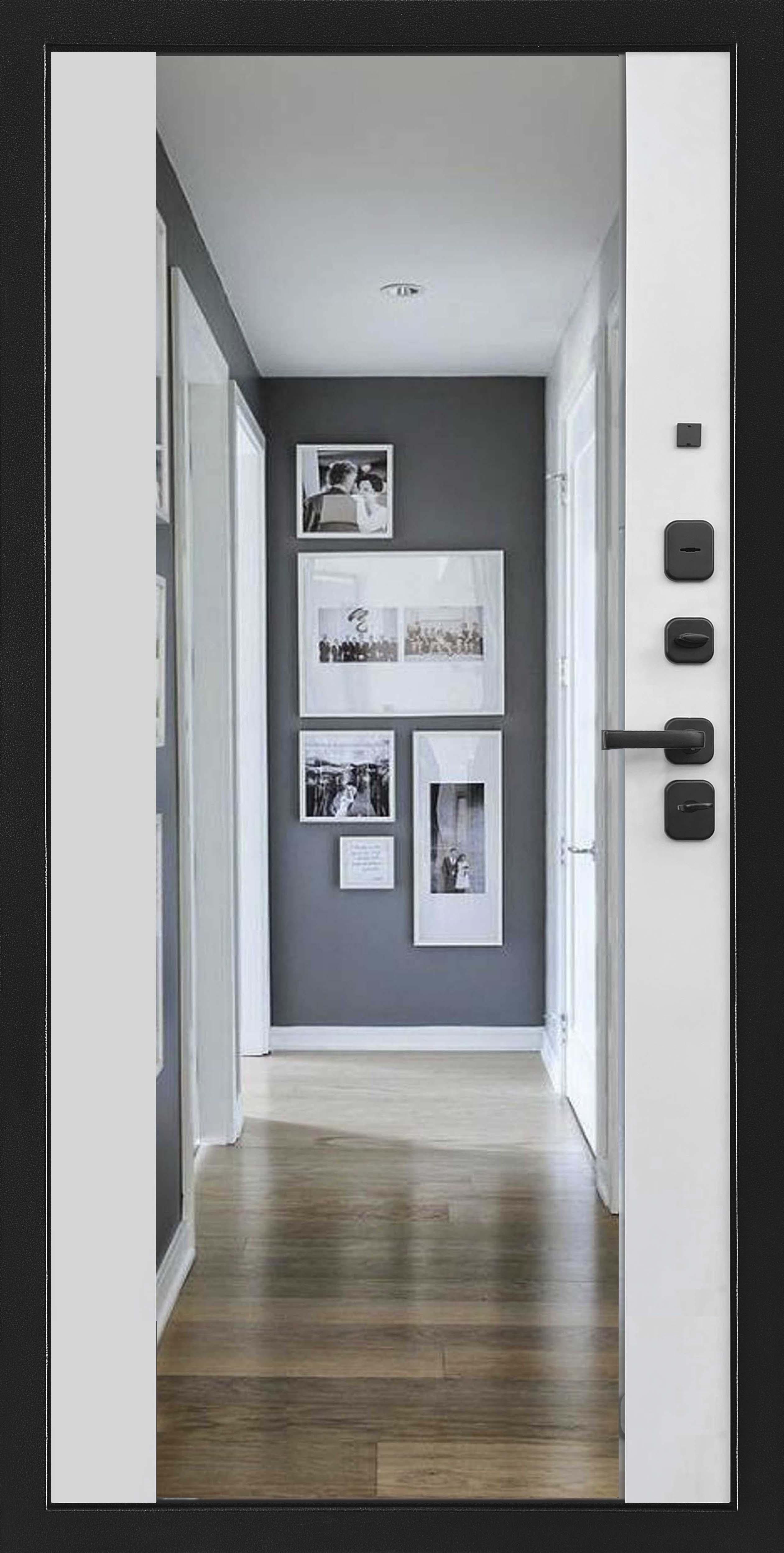 Входная металлическая дверь Стайл Z (зеркало) черная мягкая шагрень / белоснежная мягкая шагрень